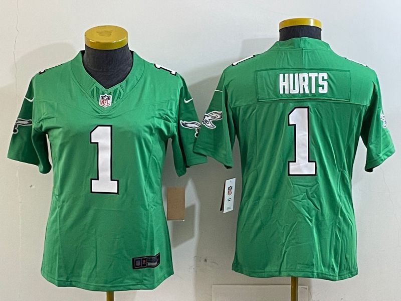 Youth Philadelphia Eagles #1 Hurts Green three generations 2025 Nike Vapor Limited NFL Jersey style 1